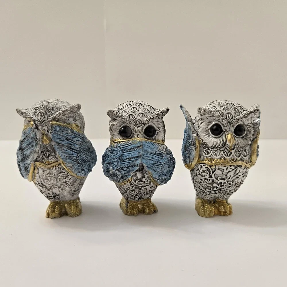 Three Wise Owls Figurine See No Evil Hear No Speak No Beutiful Decoration